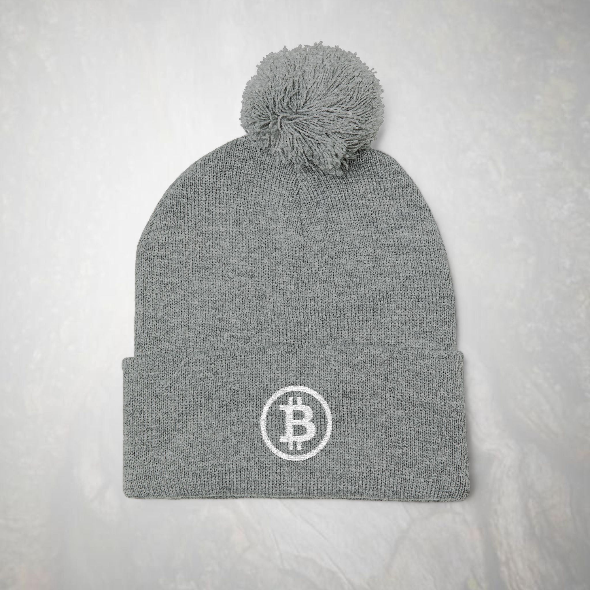 Embroidered Bitcoin Beanie, Pom-Pom Knit Beanie,