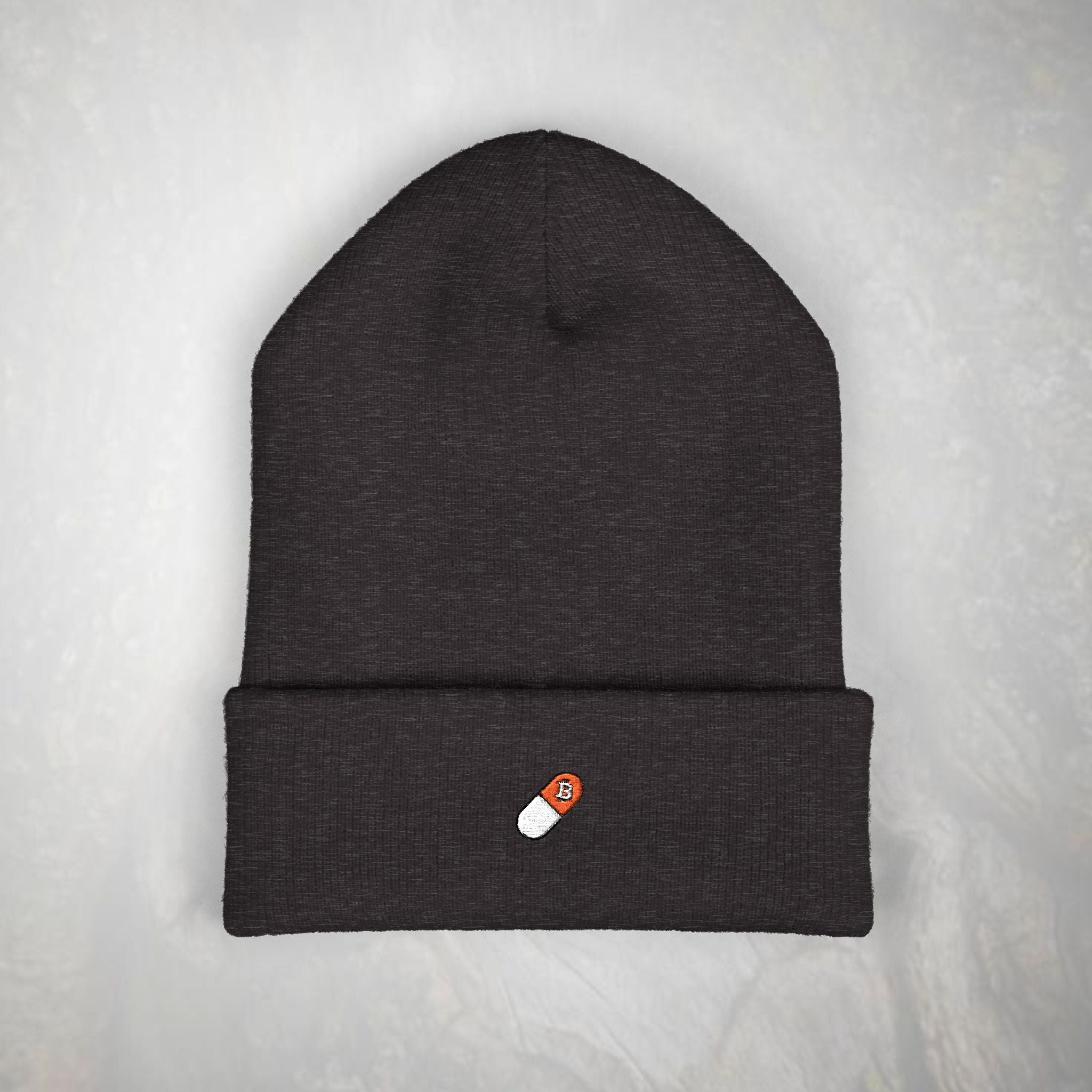 Bitcoin Beanie: Embroidered Orange Pill, Knit Hat