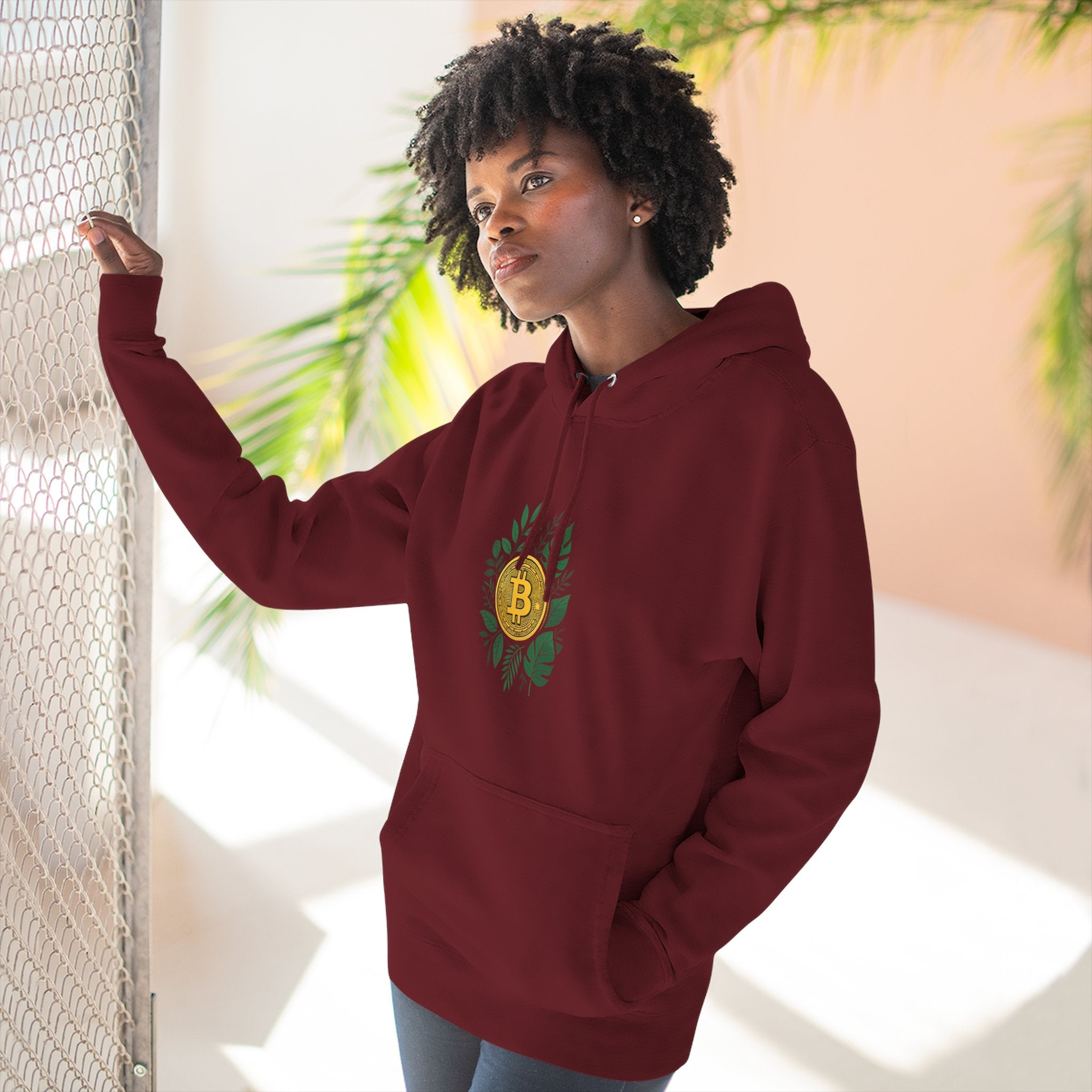 Bitcoin Nature Hoodie | Bitcoin In Ivy Leaves Design| Fleece Sweatshirt