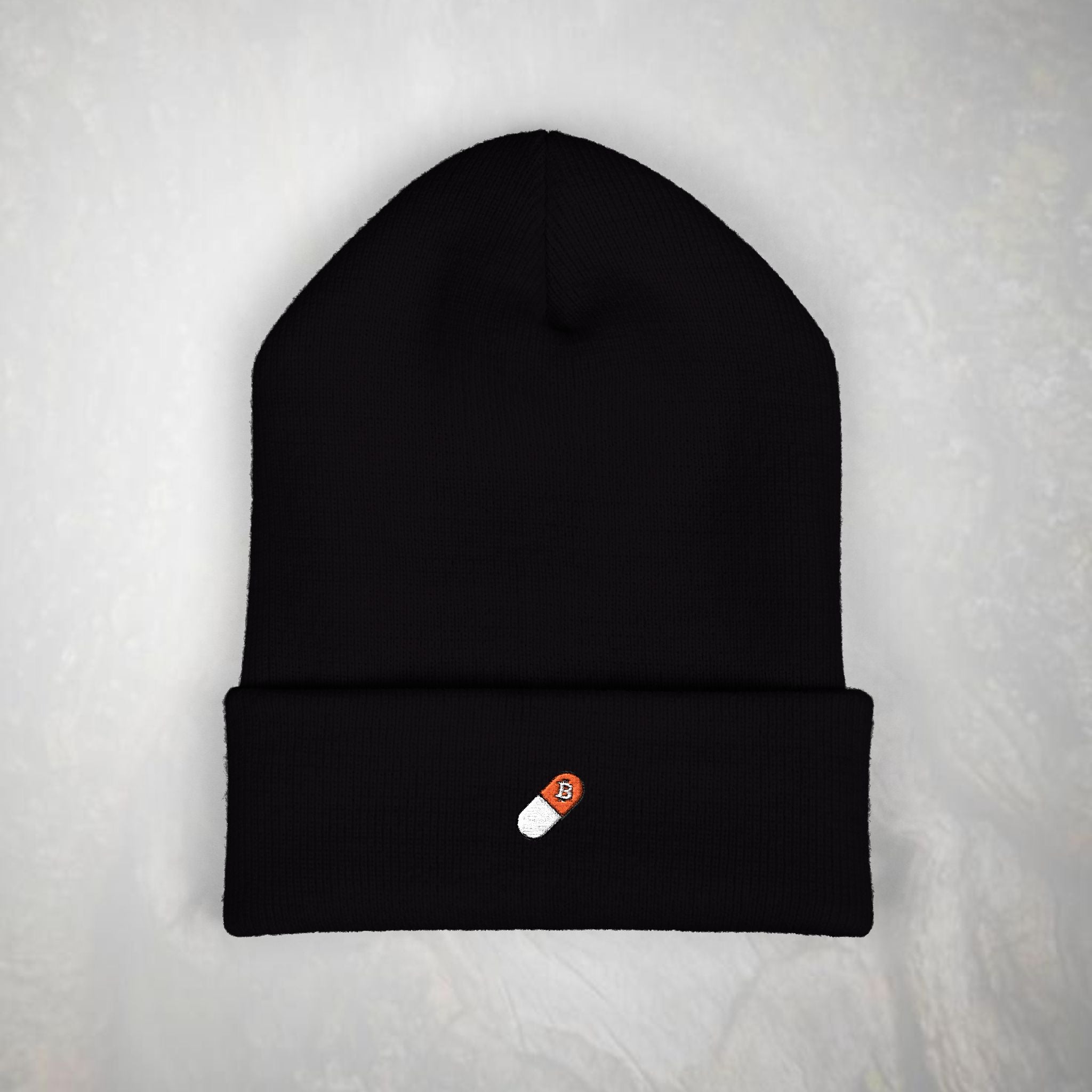 Bitcoin Beanie: Embroidered Orange Pill, Knit Hat