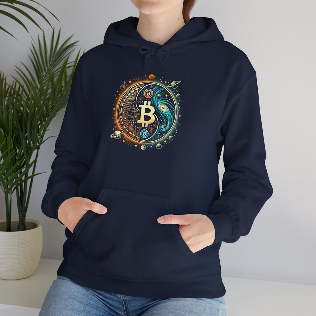 Bitcoin & Cosmos Yin-Yang Hoodie | Crypto Galaxy Symbolic Design