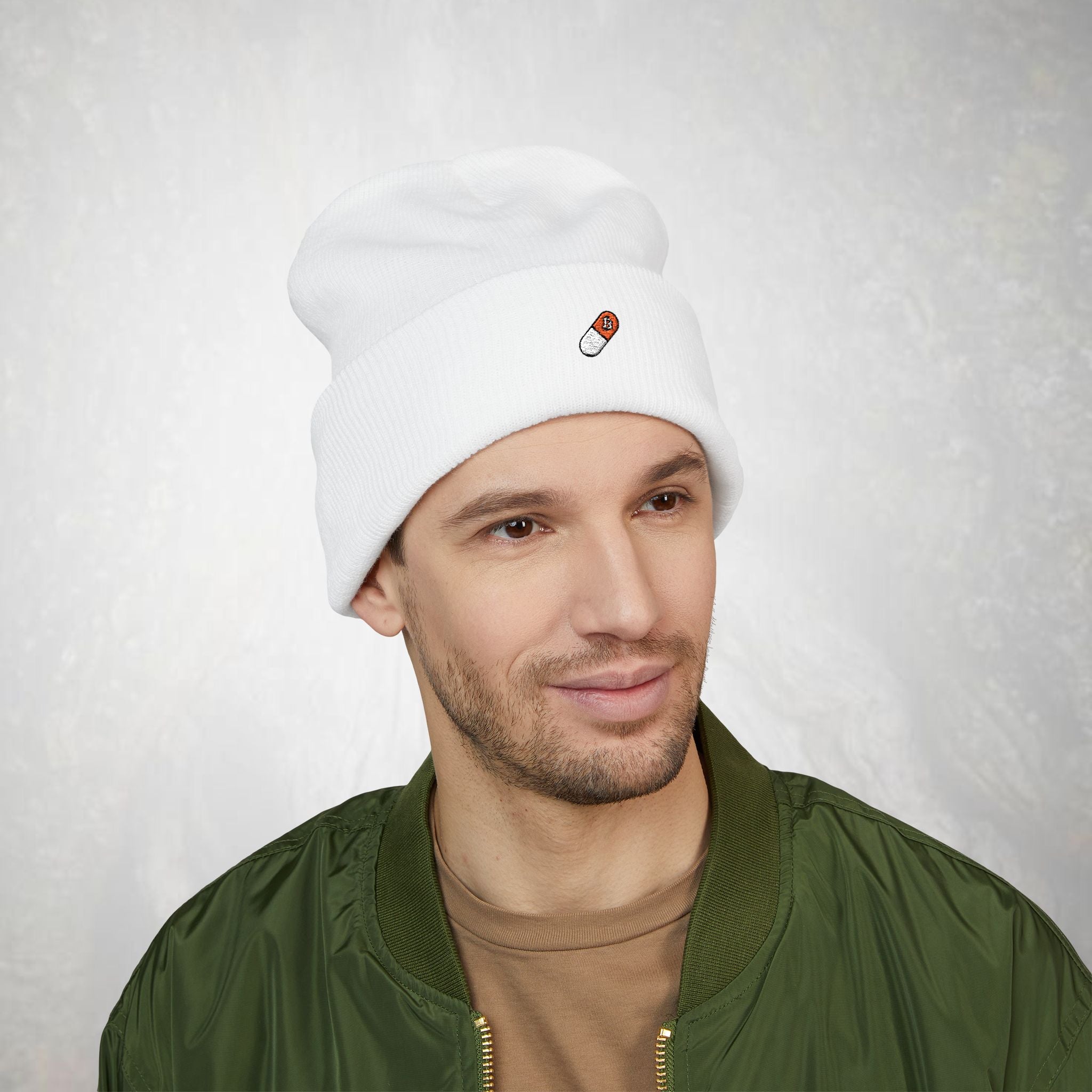 Bitcoin Beanie: Embroidered Orange Pill, Knit Hat