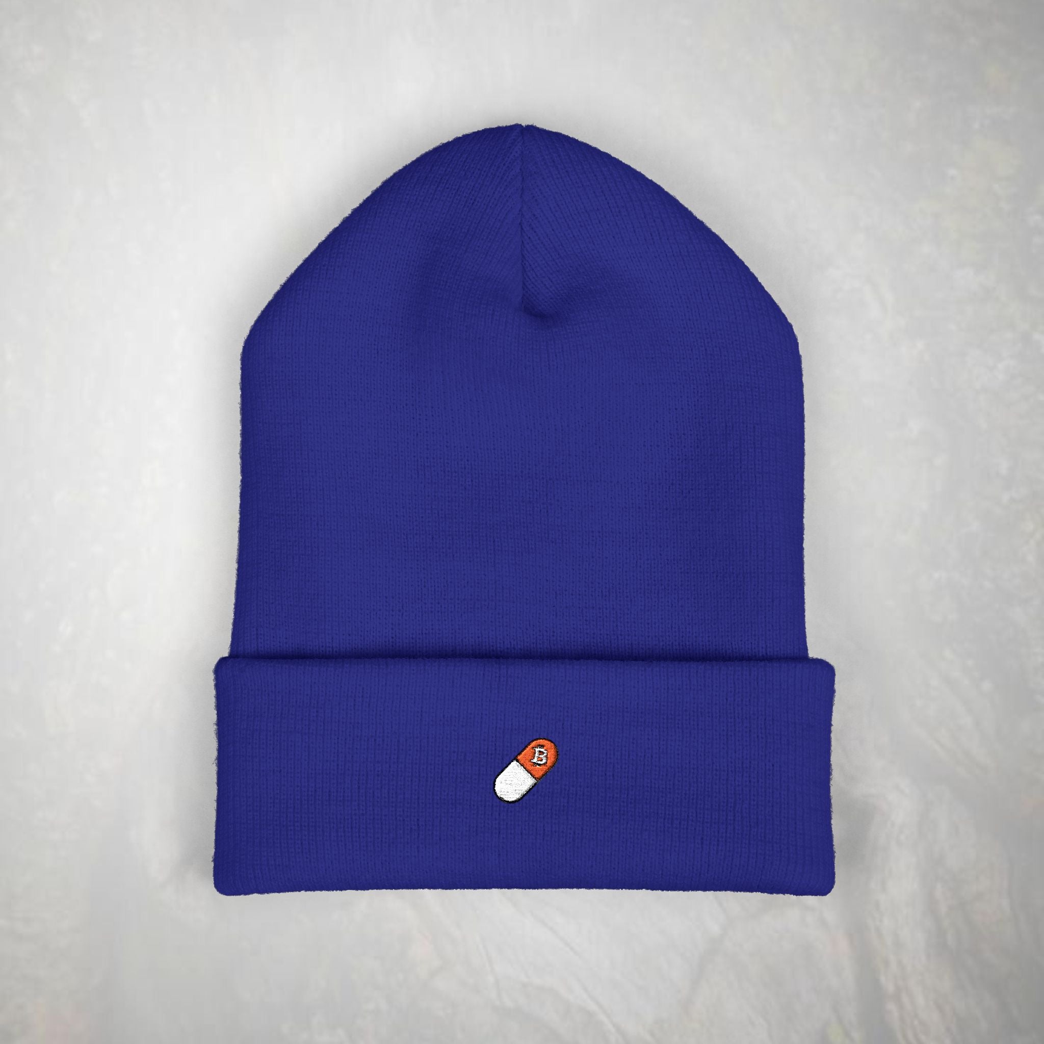 Bitcoin Beanie: Embroidered Orange Pill, Knit Hat
