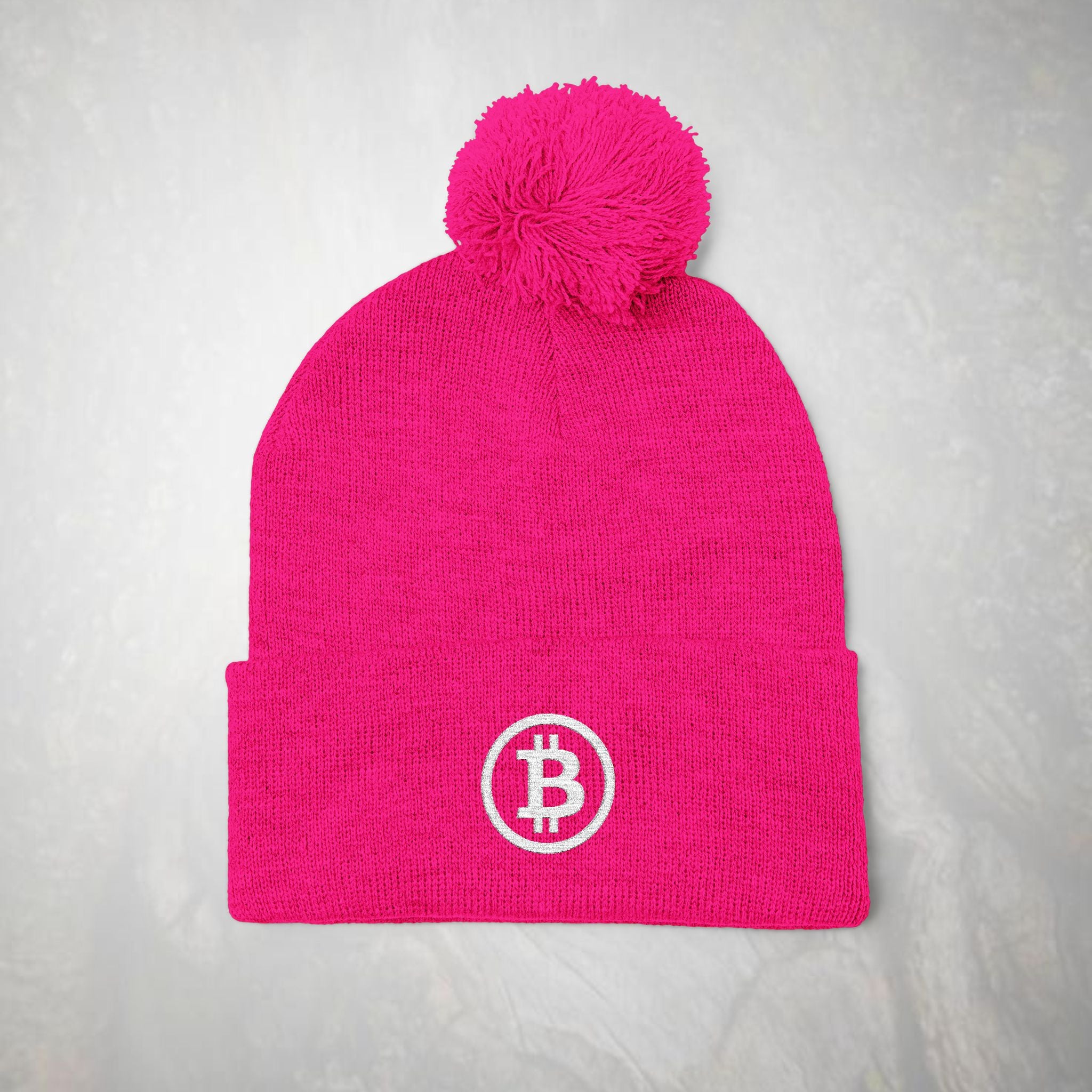 Embroidered Bitcoin Beanie, Pom-Pom Knit Beanie,