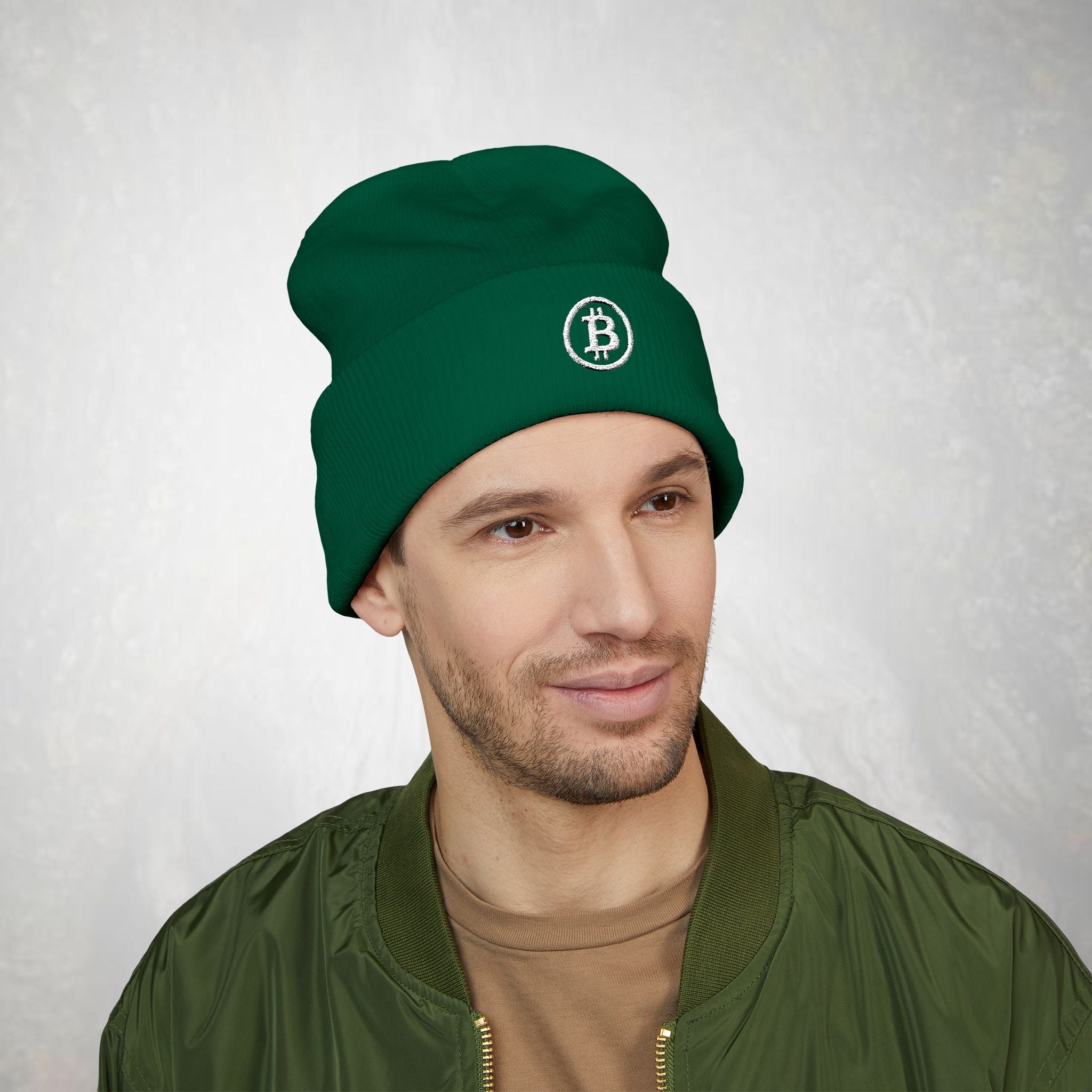 Embroidered Bitcoin Logo Beanie, Winter Knit Hat