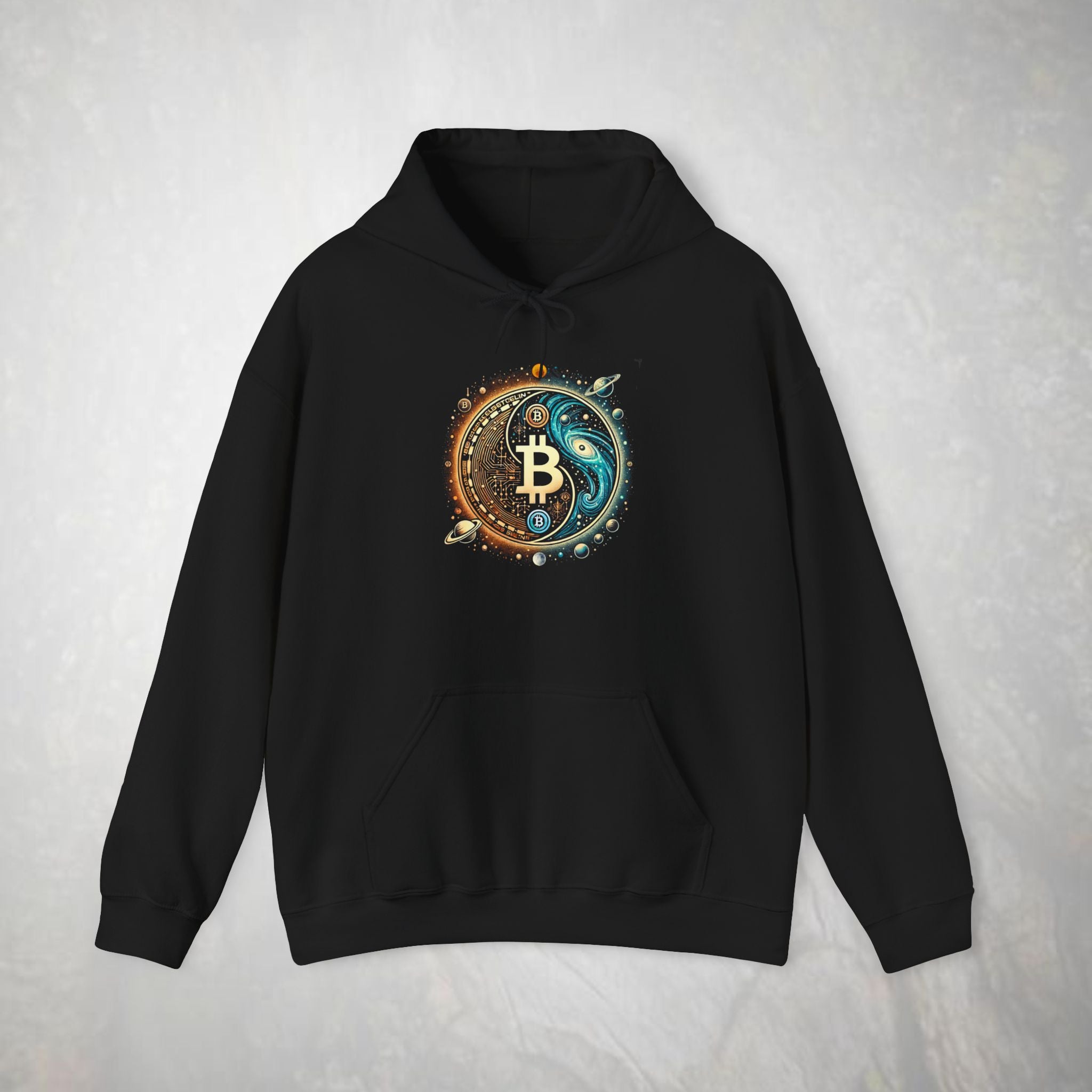 Bitcoin & Cosmos Yin-Yang Hoodie | Crypto Galaxy Symbolic Design