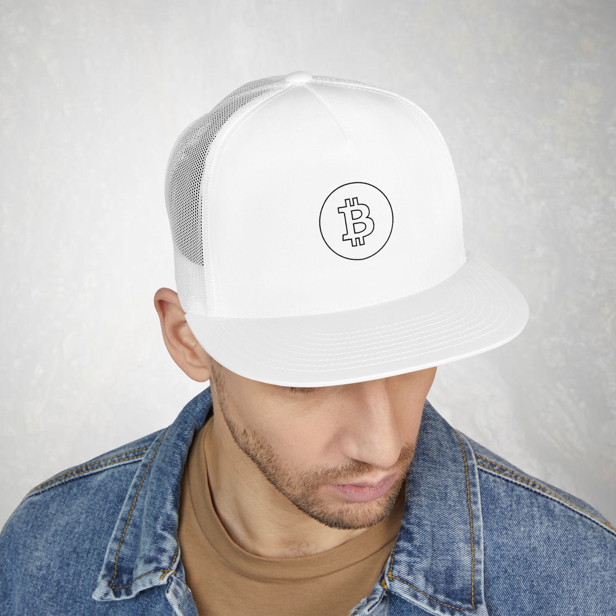 Embroidered Black Bitcoin Logo Trucker Cap