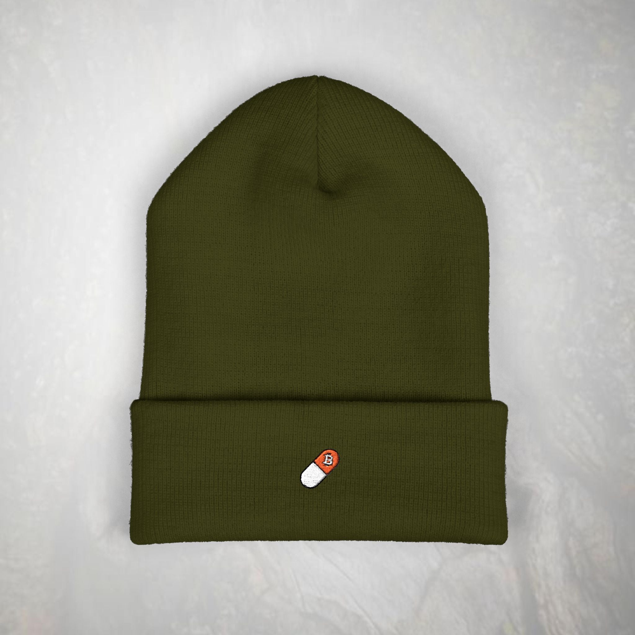 Bitcoin Beanie: Embroidered Orange Pill, Knit Hat