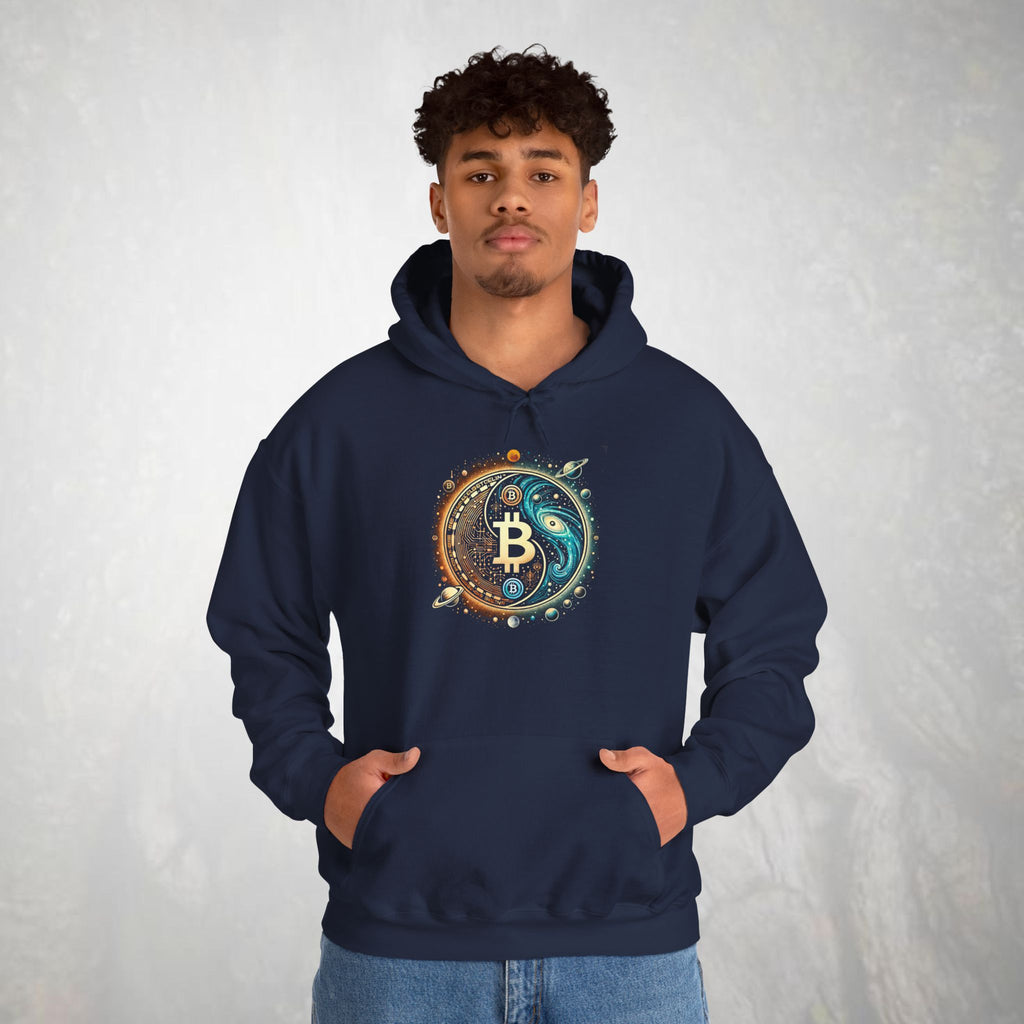 Bitcoin & Cosmos Yin-Yang Hoodie | Crypto Galaxy Symbolic Design