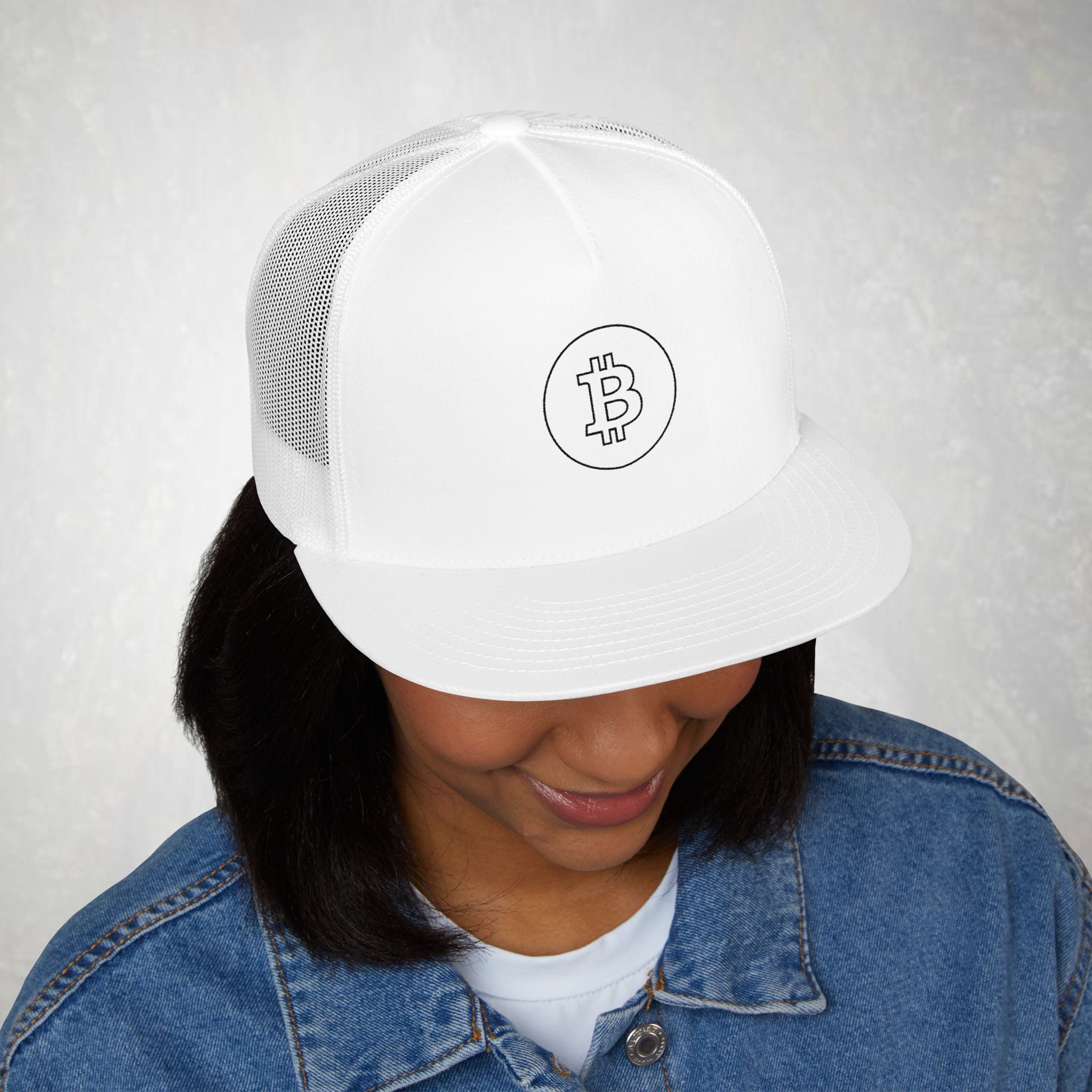 Embroidered Black Bitcoin Logo Trucker Cap