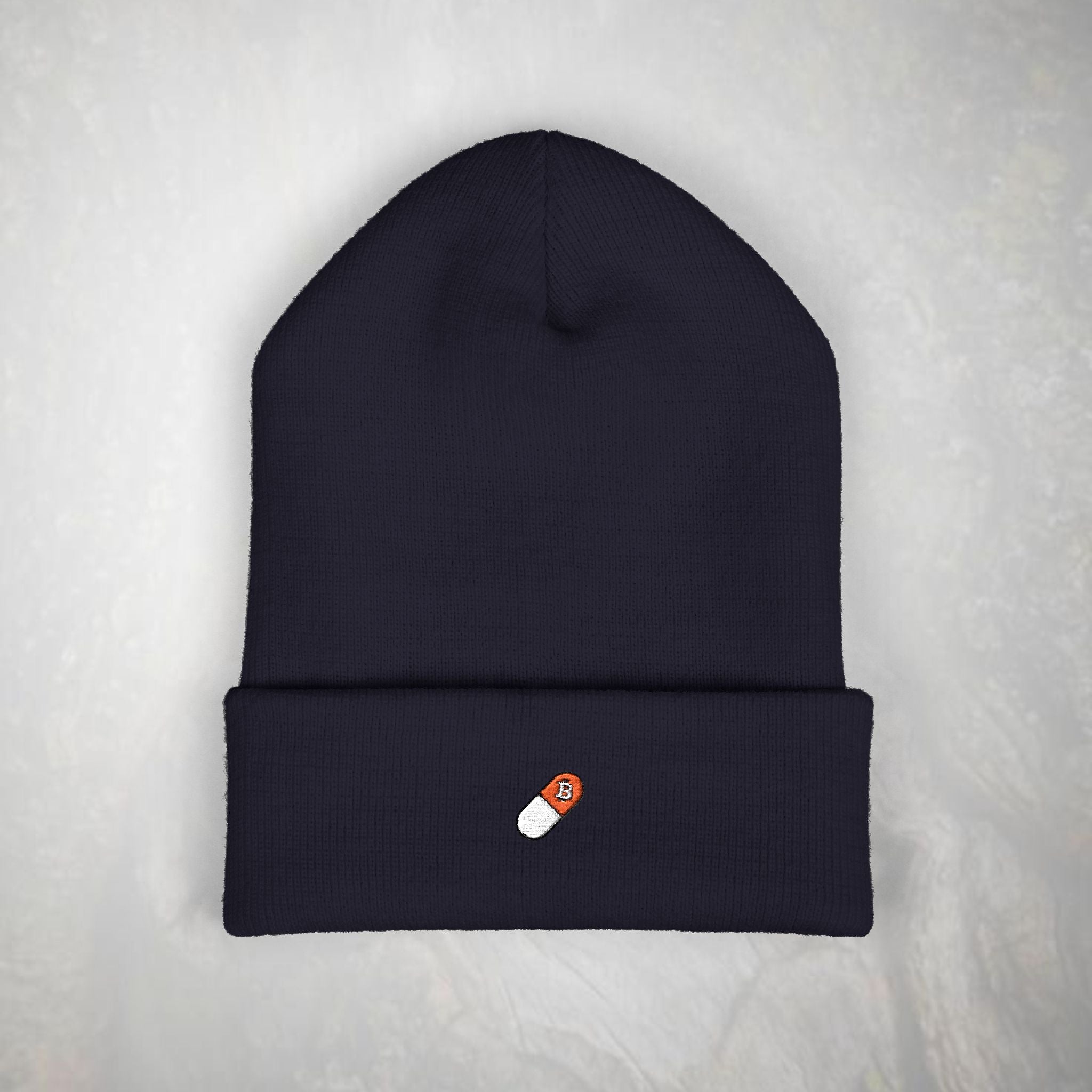 Bitcoin Beanie: Embroidered Orange Pill, Knit Hat