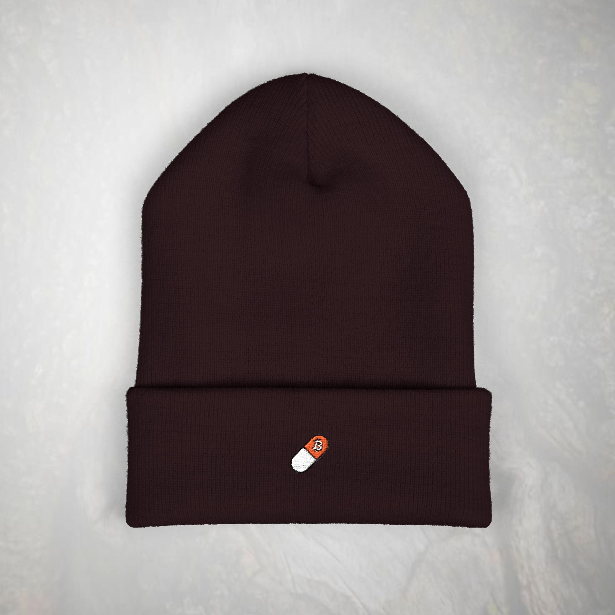 Bitcoin Beanie: Embroidered Orange Pill, Knit Hat