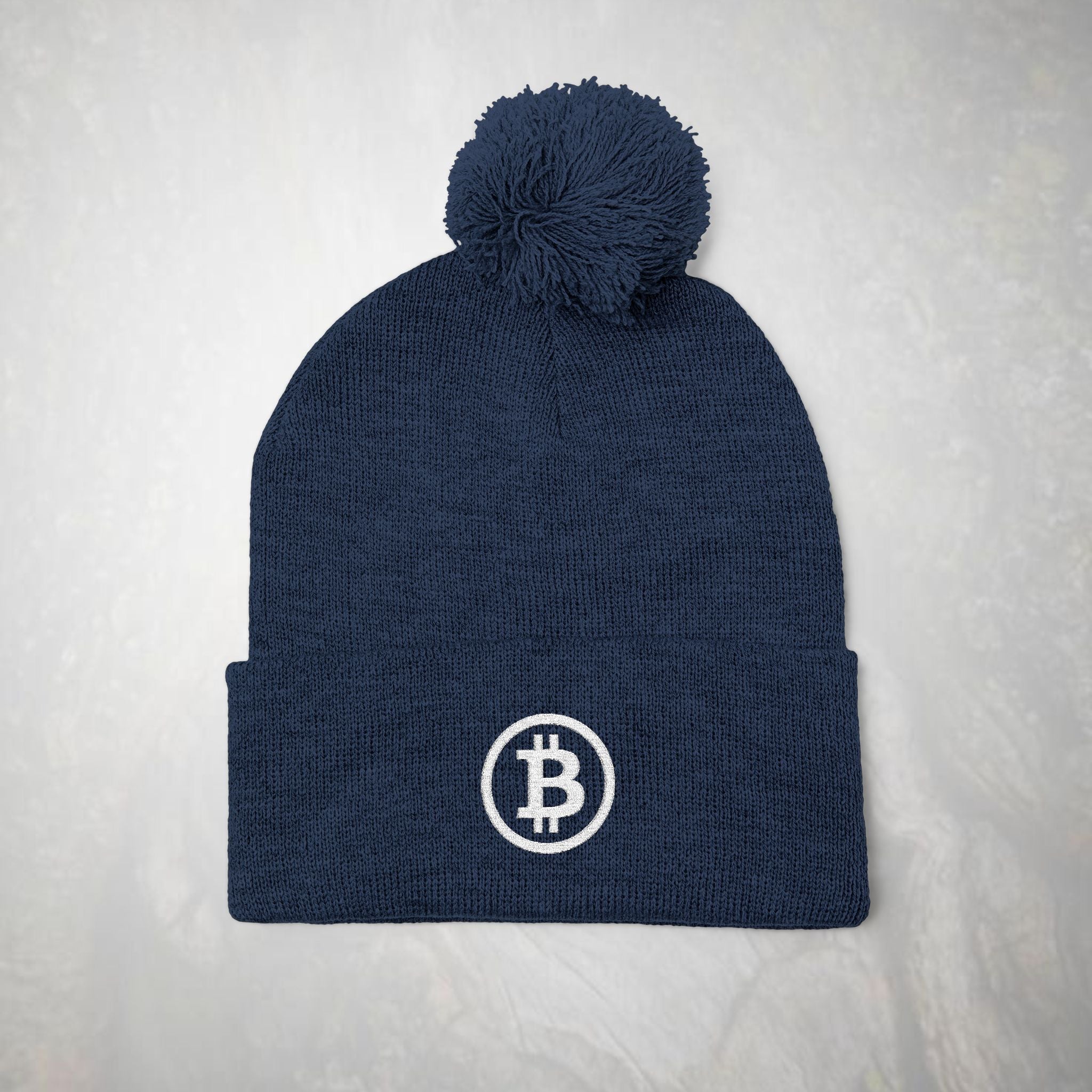 Embroidered Bitcoin Beanie, Pom-Pom Knit Beanie,