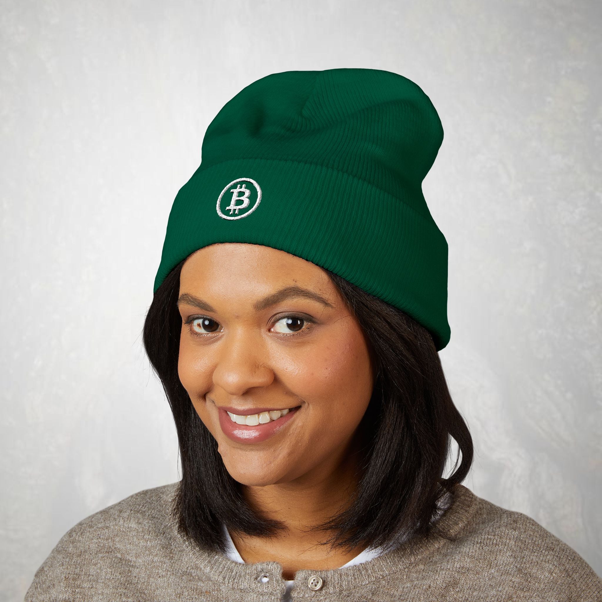 Embroidered Bitcoin Logo Beanie, Winter Knit Hat