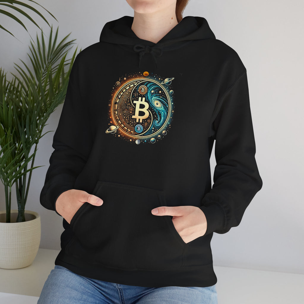 Bitcoin & Cosmos Yin-Yang Hoodie | Crypto Galaxy Symbolic Design